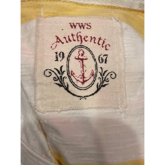 WWS Authentic Womens Striped 3/4 Sleeve Polo Shirt Yellow/White Size M Casual Cl - Picture 6 of 11